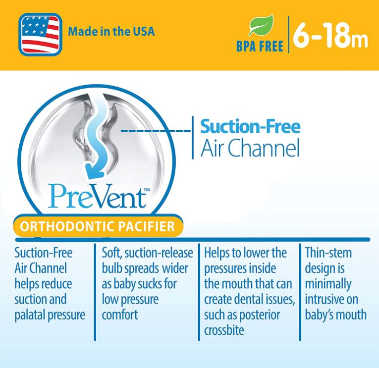 Dr. Brown's Prevent Pacifier 6-18m Yellow