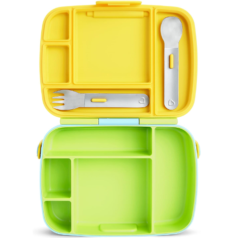 Munchkin Lunch Bento Box With Stainless Steel Utensils Green