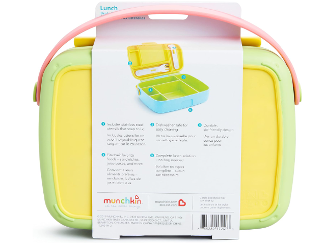 Munchkin Lunch Bento Box With Stainless Steel Utensils Yellow