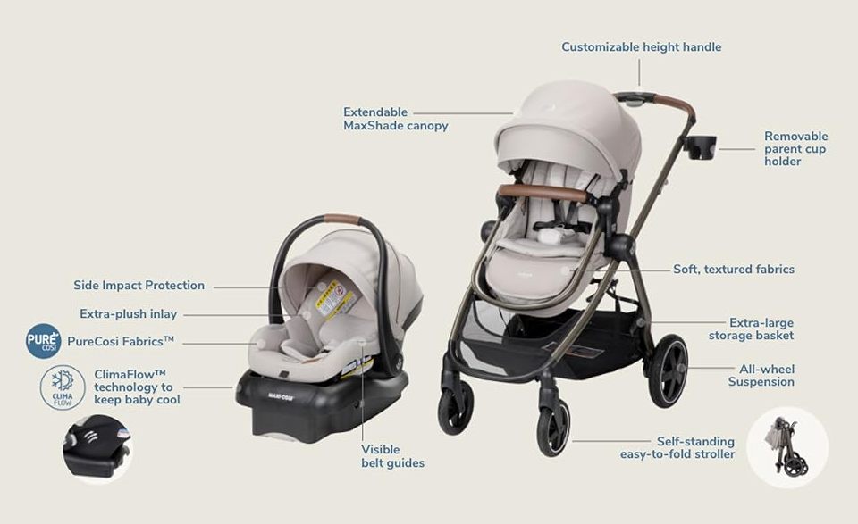 Maxi Cosi Zelia Luxe Max Pure Cosi Travel System - New Hope Tan