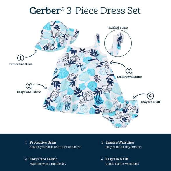 Gerber Seashells Dress & Bloomers Set 6-9M
