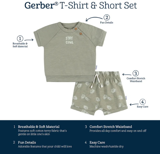 Gerber Palms Shirt & Shorts Set 3-6M
