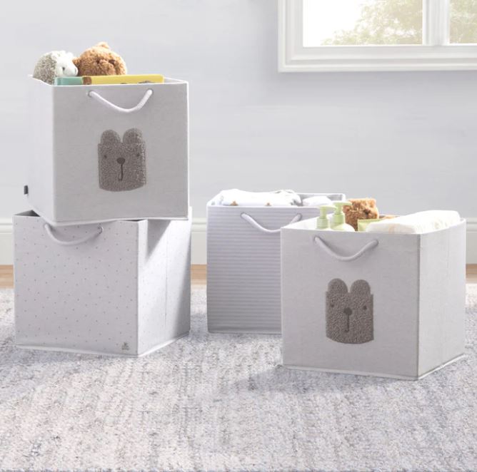 Brannan Bear Fabric Storage Bins with Handles Grey 4 Pack
