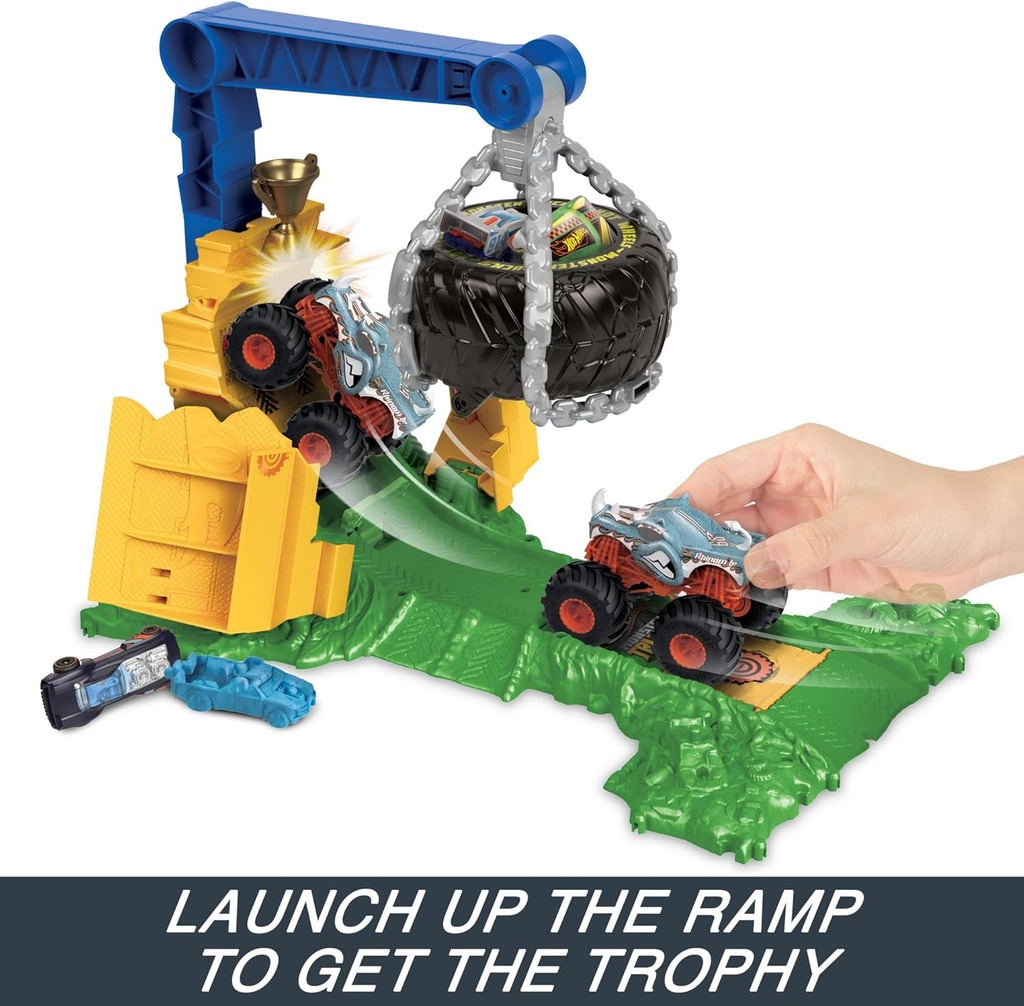 Hot Wheels Monster Trucks Arena Smashers Rhinomite Chargin' Challenge Playset