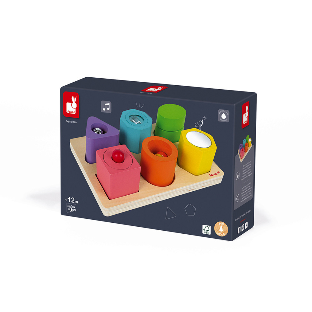 Wooden Shapes & Sounds 6-Block Puzzle