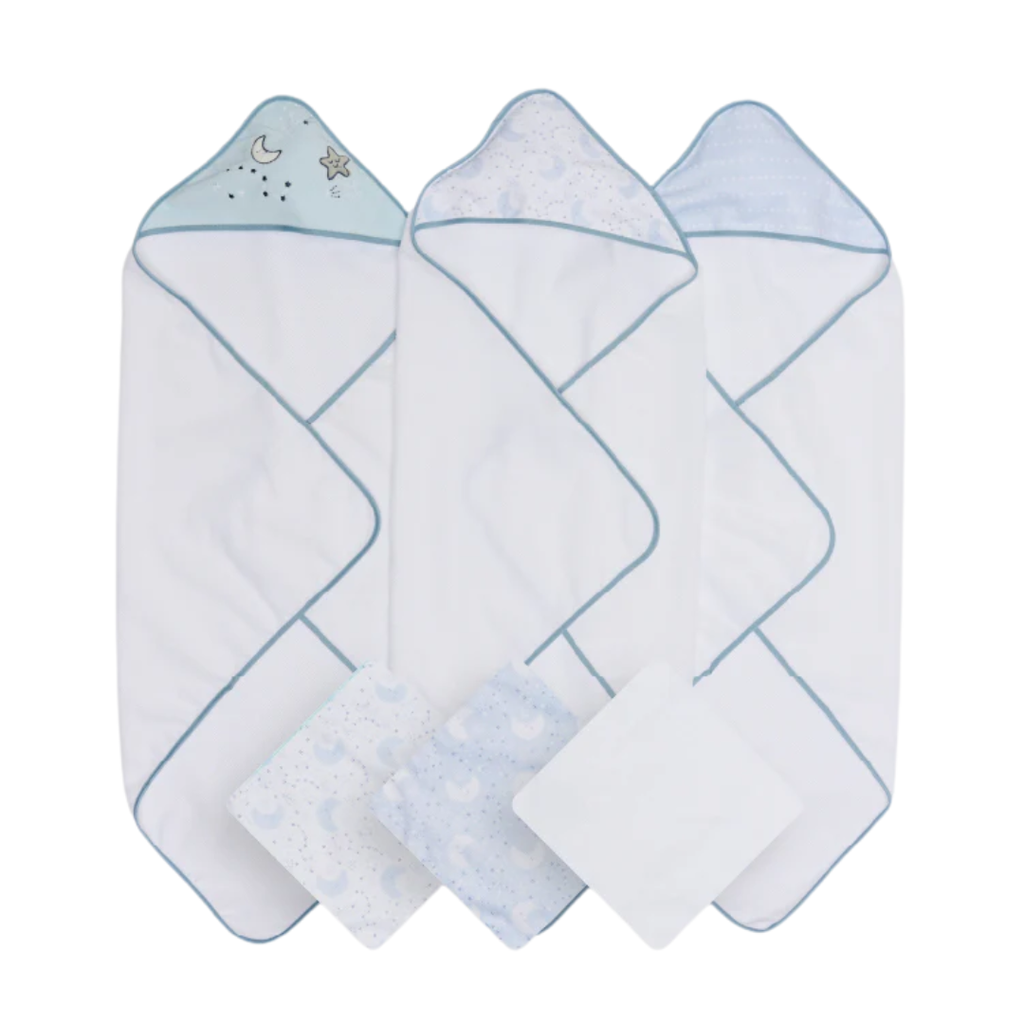 Hooded Towel & Washcloth Set Blue 6pc