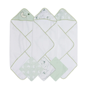 Hooded Towel & Washcloth Set Green 6pc