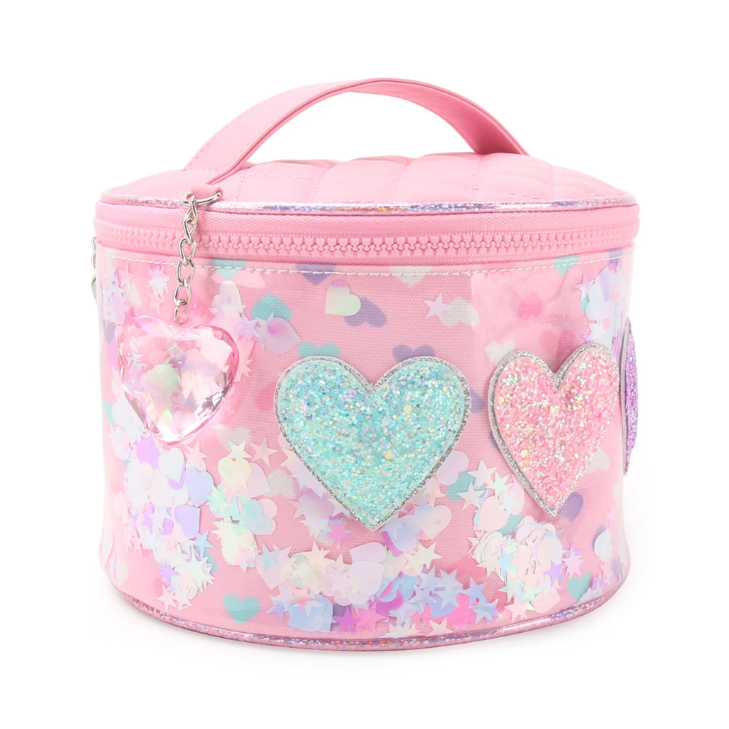 Confetti Hearts Pink Round Glam Bag