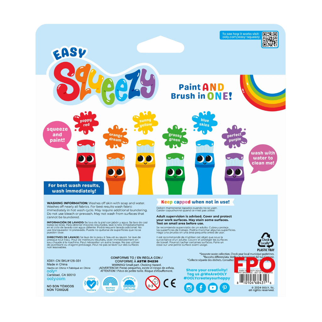 Easy Squeezy Poster Paint Brushes 6pc