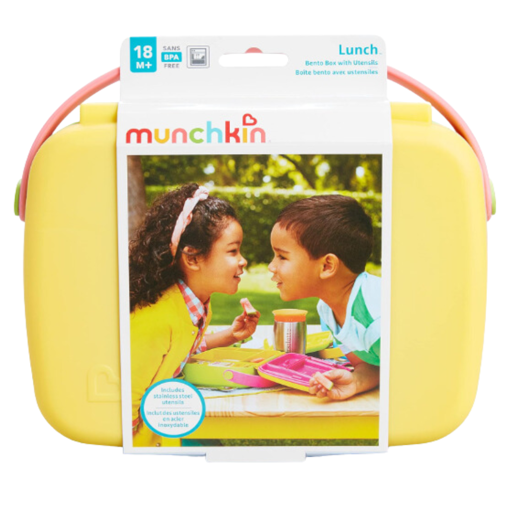 Munchkin Lunch Bento Box With Stainless Steel Utensils Yellow