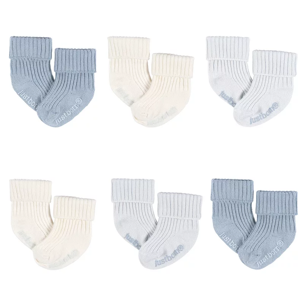 Just Born Ribbed Socks Blue 0-3M 6pk