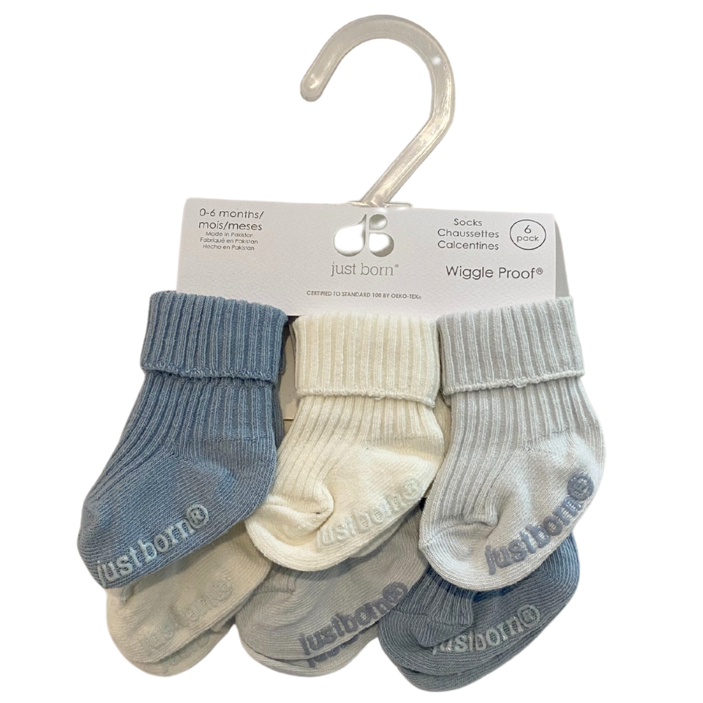 Just Born Ribbed Socks 6pk Blue 3-6M
