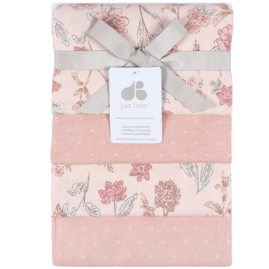 Just Born Flannel Blanket Pink 4pk