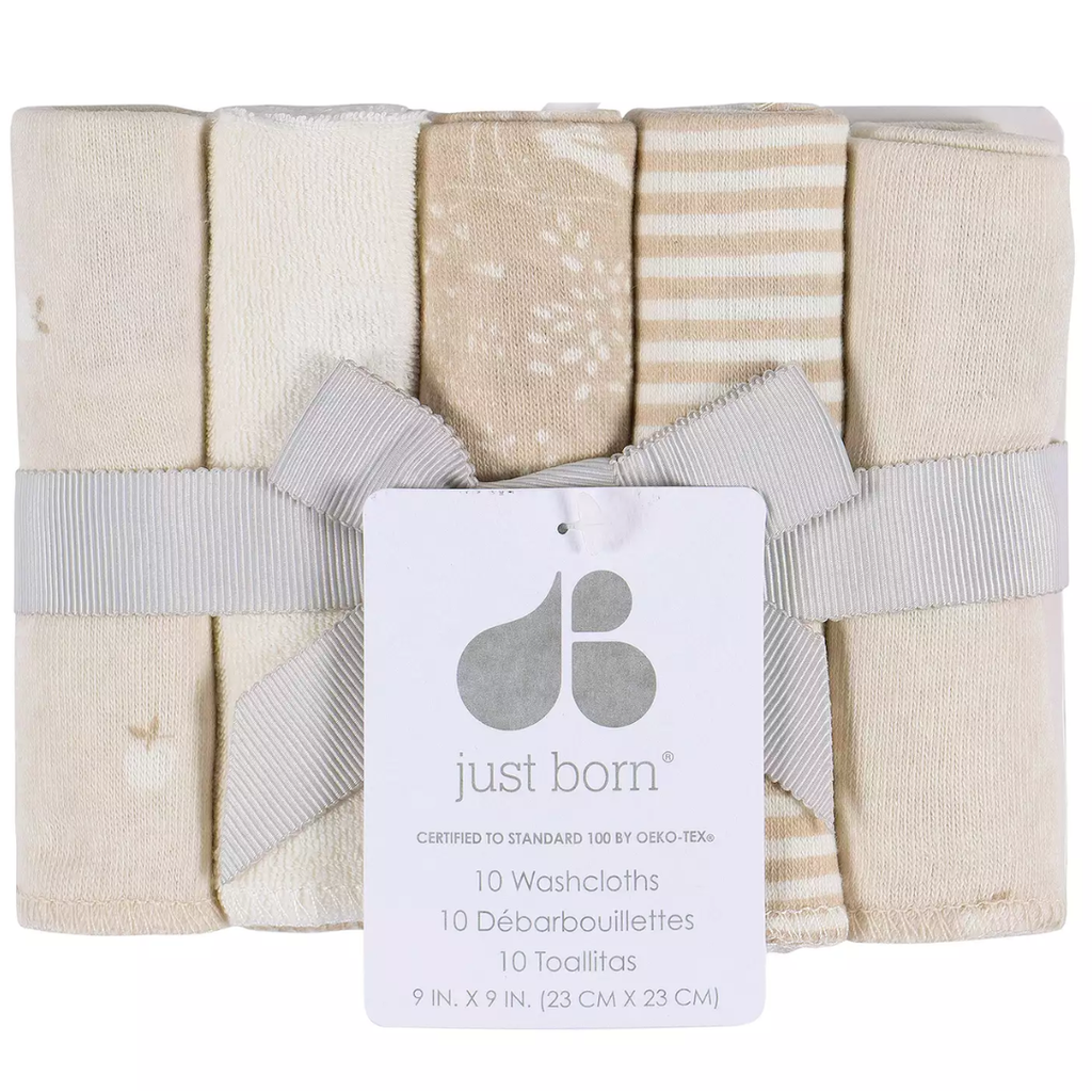Just Born Washcloths Tan 10pk