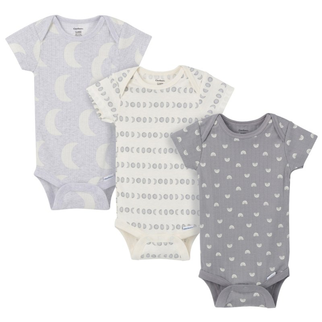 Gerber Onesies Grey Moons 6-9M 3pk