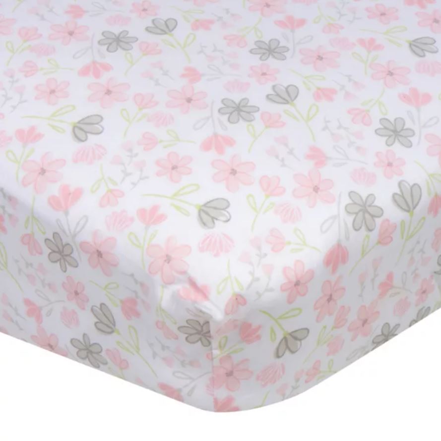 Pink Floral Fitted Crib Sheet