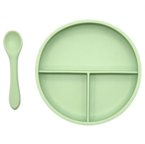 [169455-BB] Silicone Divider Plate & Spoon Set Mint