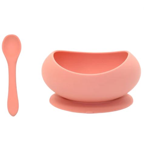 [169480-BB] Silicone Suction Bowl & Spoon Set Guava