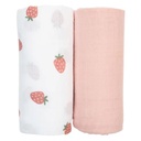 Lulujo Swaddles - Boho Strawberries & Pink 2 pk