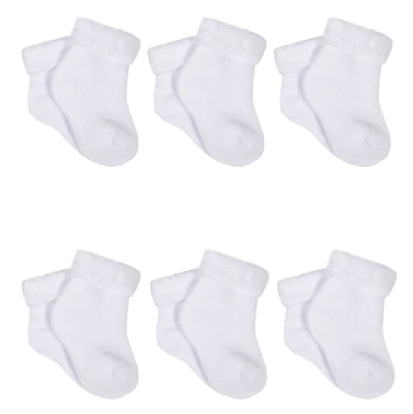Terry Wiggle Proof Socks White 6-9M