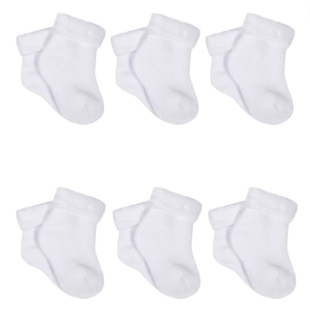 Gerber Terry Wiggle Proof Socks White Preemie 6pk