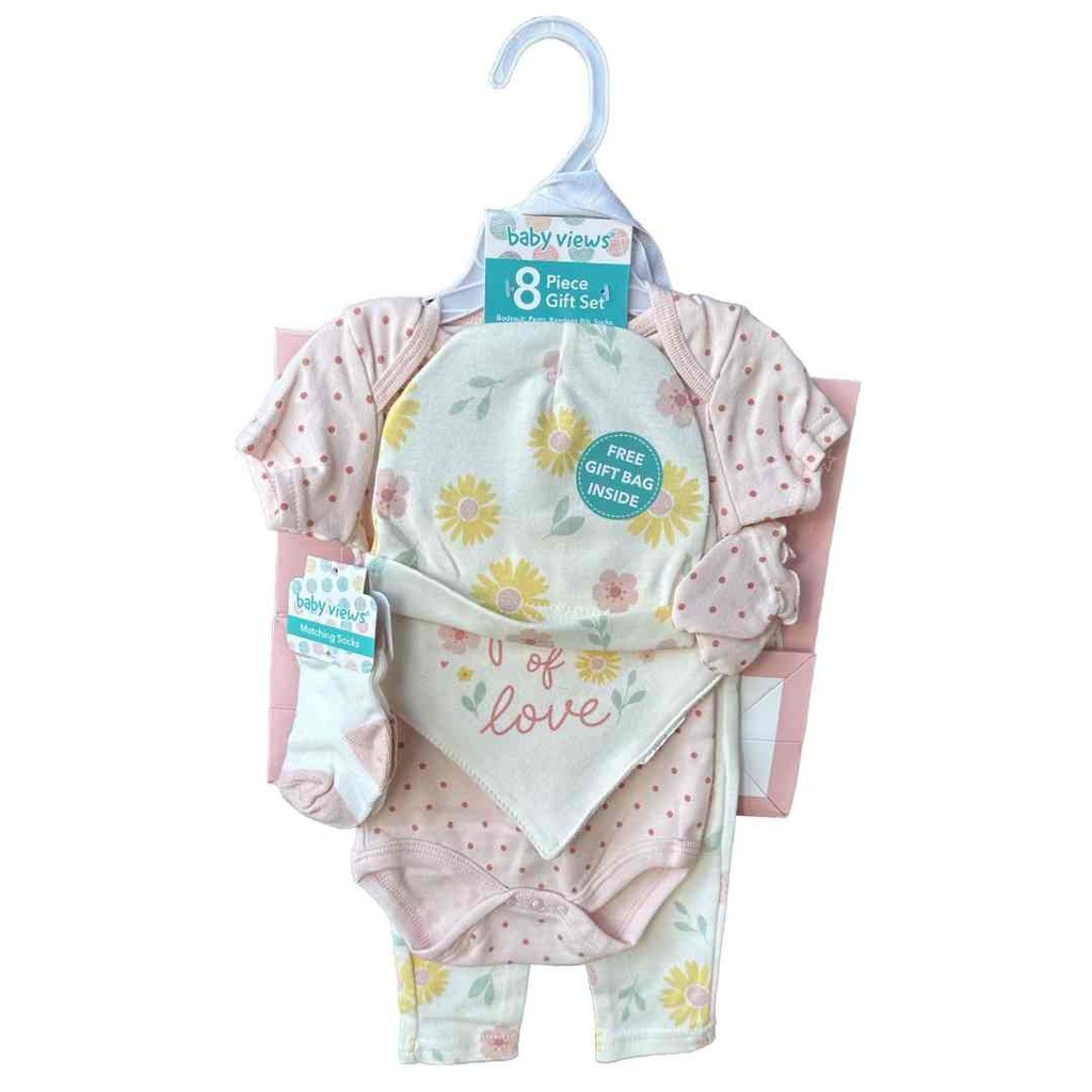 Pink Floral Layette 8pc Gift Set