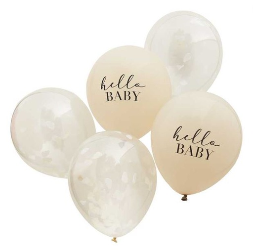 [169278-BB] Hello Baby Taupe and Cloud Confetti Balloons 5pc