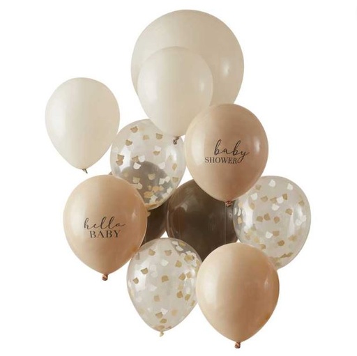 [169279-BB] Taupe & Brown Baby Shower Balloons 11pc