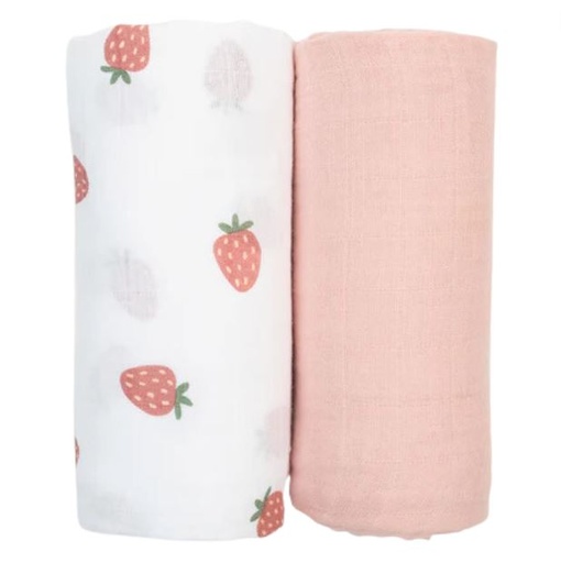 [169645-BB] Lulujo Swaddles - Boho Strawberries & Pink 2 pk