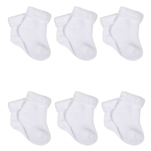 [169738-BB] Terry Wiggle Proof Socks White 0-3M