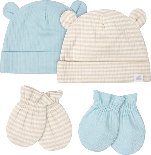 [169751-BB] Hat & Mitten Set Blue Stripe 4pc