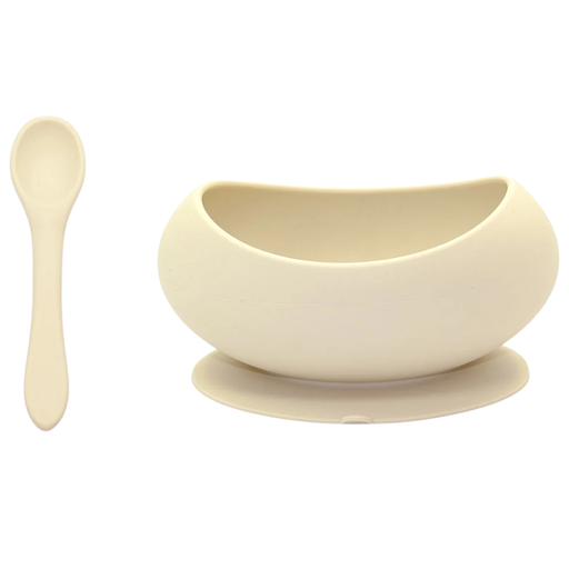 [170432-BB] Silicone Suction Bowl & Spoon Set Coconut