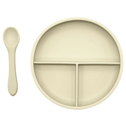 [170434-BB] Silicone Divider Plate & Spoon Set Coconut