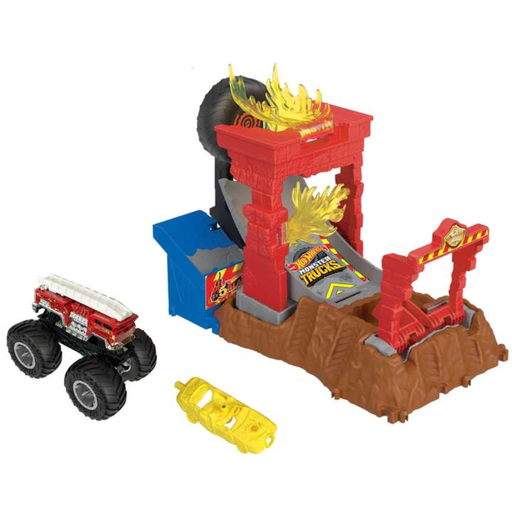 [172312-BB] Hot Wheels Monster Trucks Fire Crash Challenge Playset