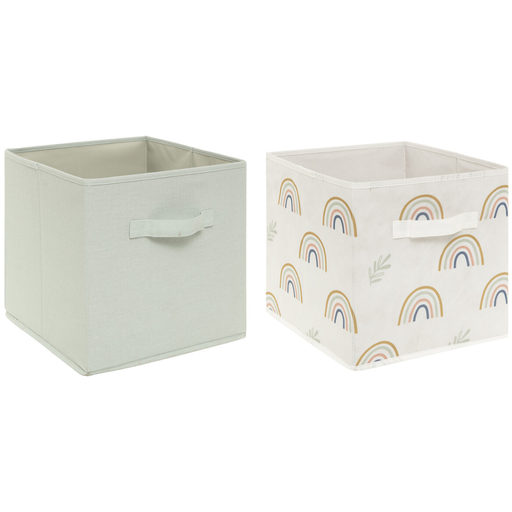 [173581-BB] Green & Rainbow Fabric Storage Box 2pc