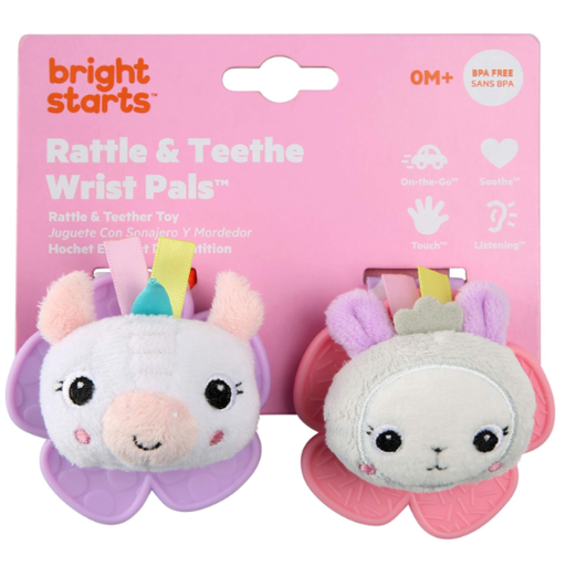 [173841-BB] Rattle & Teethe Wrist Pals Pink