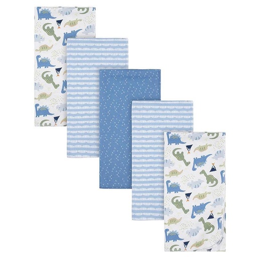 [174504-BB] Gerber Flannel Blanket Set Blue Dino 5pk