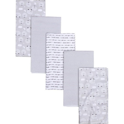 [174505-BB] Gerber Flannel Blanket Set Neutral Sheep & Cloud 5pk