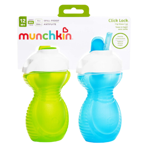 [174514-BB] Munchkin Click Lock Flip Straw Cup 9oz 2pk 