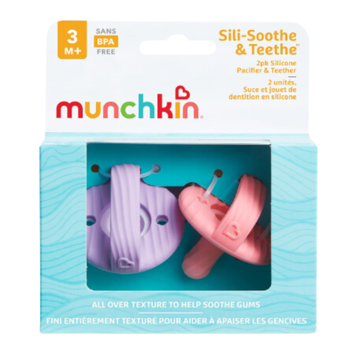 [174528-BB] Munchkin Sili-Soothe & Teethe Silicone Pacifier + Teether 2pk Assorted