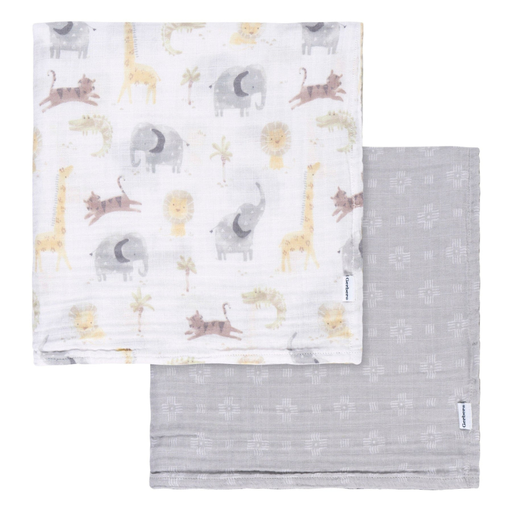 [174969-BB] Gerber Muslin Blankets Neutral Animal Geo 2pk