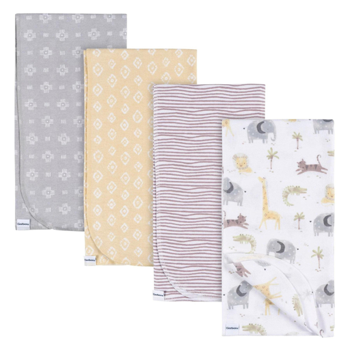 [174970-BB] Gerber Flannel Blankets Neutral Animal Geo 4pk