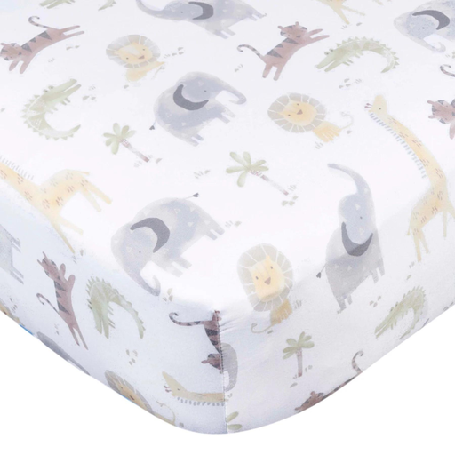 [174971-BB] Gerber Knit Crib Sheet Neutral Animal Geo Animals