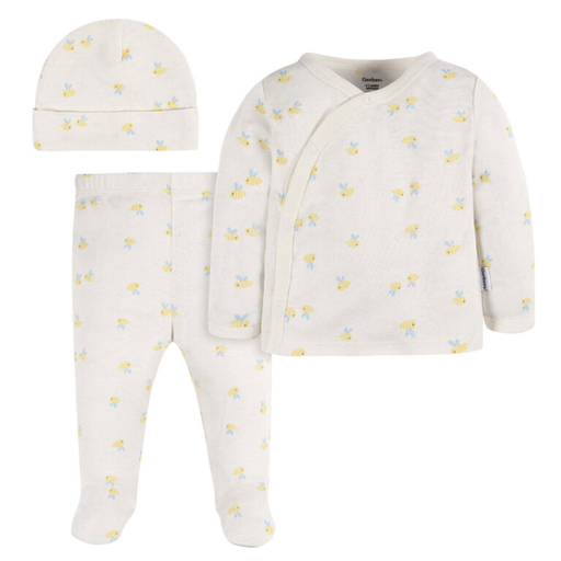 [174993-BB] Gerber Side Snap Set Bees NB 3pc