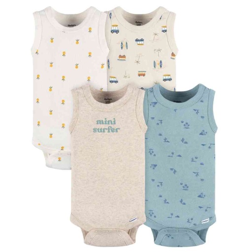 [175068-BB] Gerber Sleeveless Onesies Surfer 0-3M 4pk