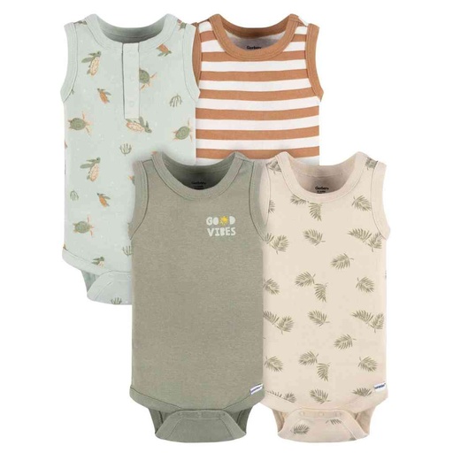[175071-BB] Gerber Sleeveless Onesies Sea Turtles NB 4pk