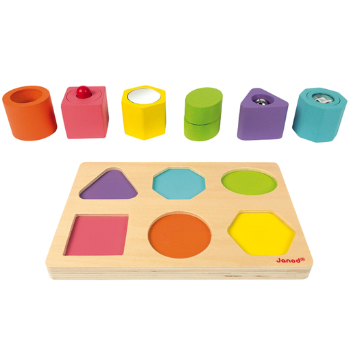 [175496-BB] Wooden Shapes & Sounds 6-Block Puzzle
