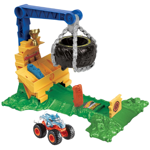 [176818-BB] Hot Wheels Monster Trucks Arena Smashers Rhinomite Chargin' Challenge Playset
