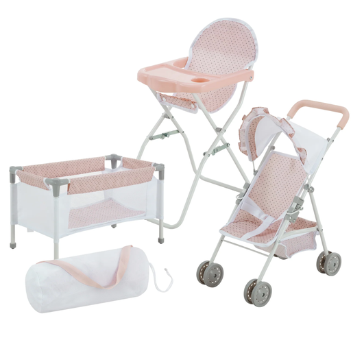 [177145-BB] Olivia's Little World Nursery with Stroller, Highchair and Crib Pink & Gray