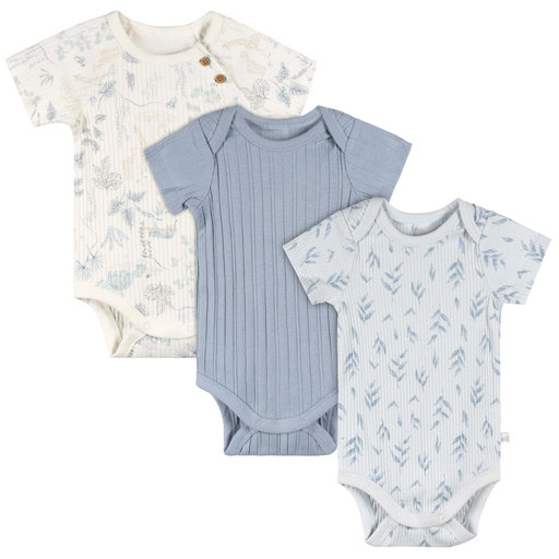 [177445-BB] Just Born Bodysuits Blue 6-9M 3pk